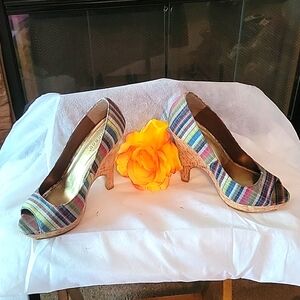 Bamboo Style: Wedge Shoe Size: 8 (US)Color: Striped (Multi-color)Material